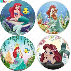 Mermaid Birthday Backgrounds Disney Ariel Princess For Girls 1st 2nd Party Photography Backdrops Under Ocean Elastic Cover