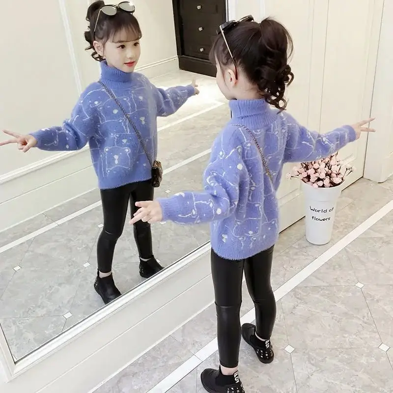 

Girls Mink Velvet Sweater New Autumn and Winter Clothing Western Style Children's Clothing Children's Pullover Velvet Thickened