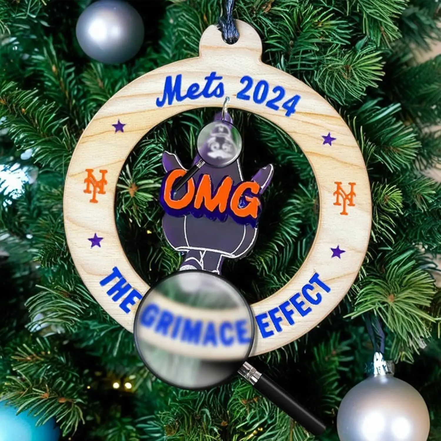 2024 Mets Season Ornament, Grimace Effect Ornament, OMG Christmas Ornament for NY Mets Fans, New York Baseball Keepsake