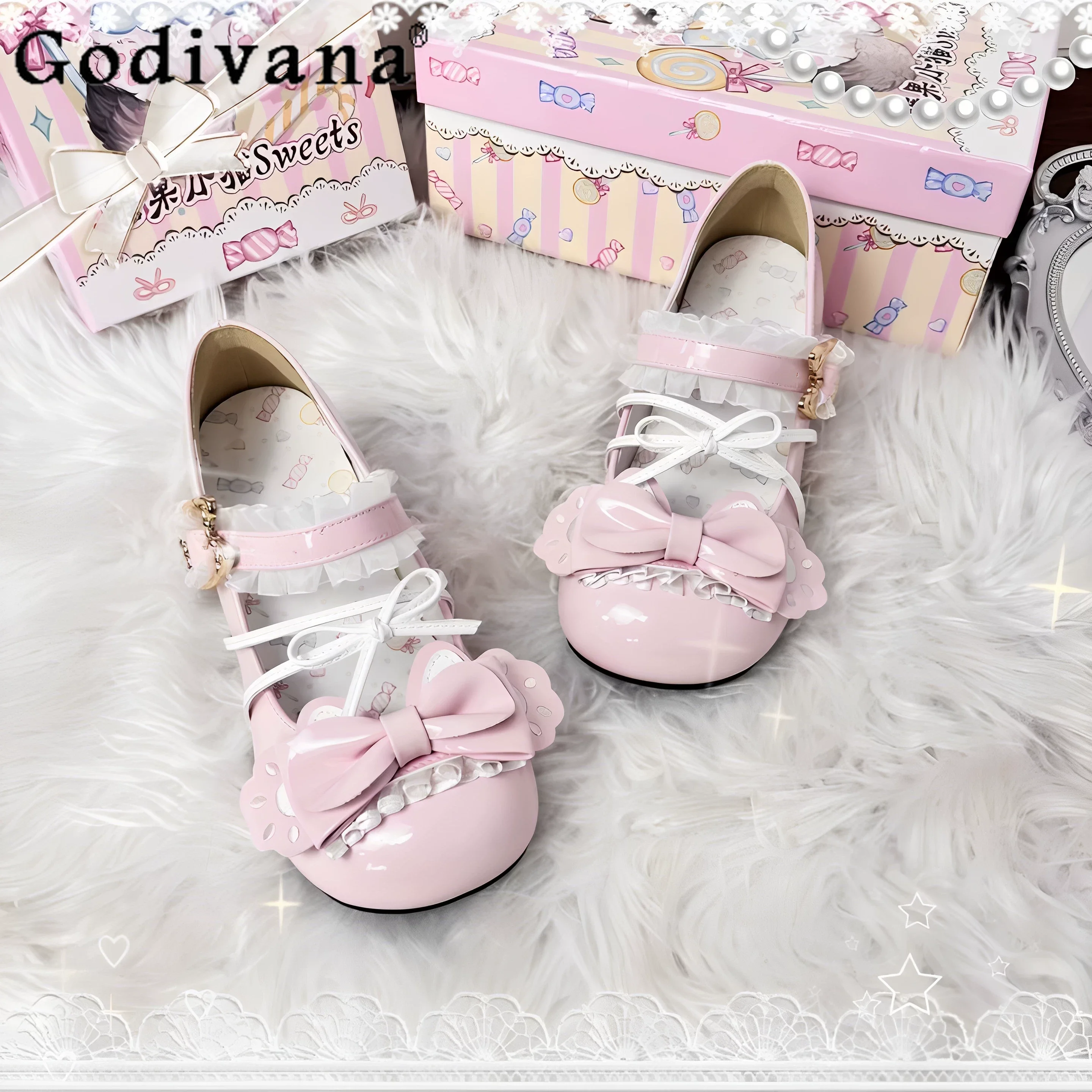 

Original Sweet Girls Lolita Cat Paw Print Mary Jane Shoes Spring Summer Women's Bow Round Toe Pu Leather Shoes Kawaii Lo Pumps