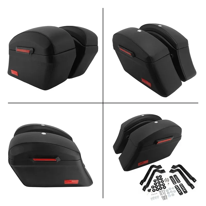 Universal Motorcycle Hard Bags Side Saddlebags Trunk Luggage & Heavy Duty Mounting Bracket Kit For Kawasaki Honda Yamaha Suzuki