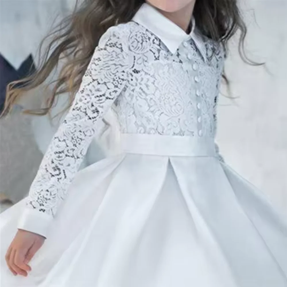 

Lace White Flower Girl Dress Elegant Baptismal Ball Baby Children Clothes For Wedding Birthday Holiday Party Tailor-Made Dresse