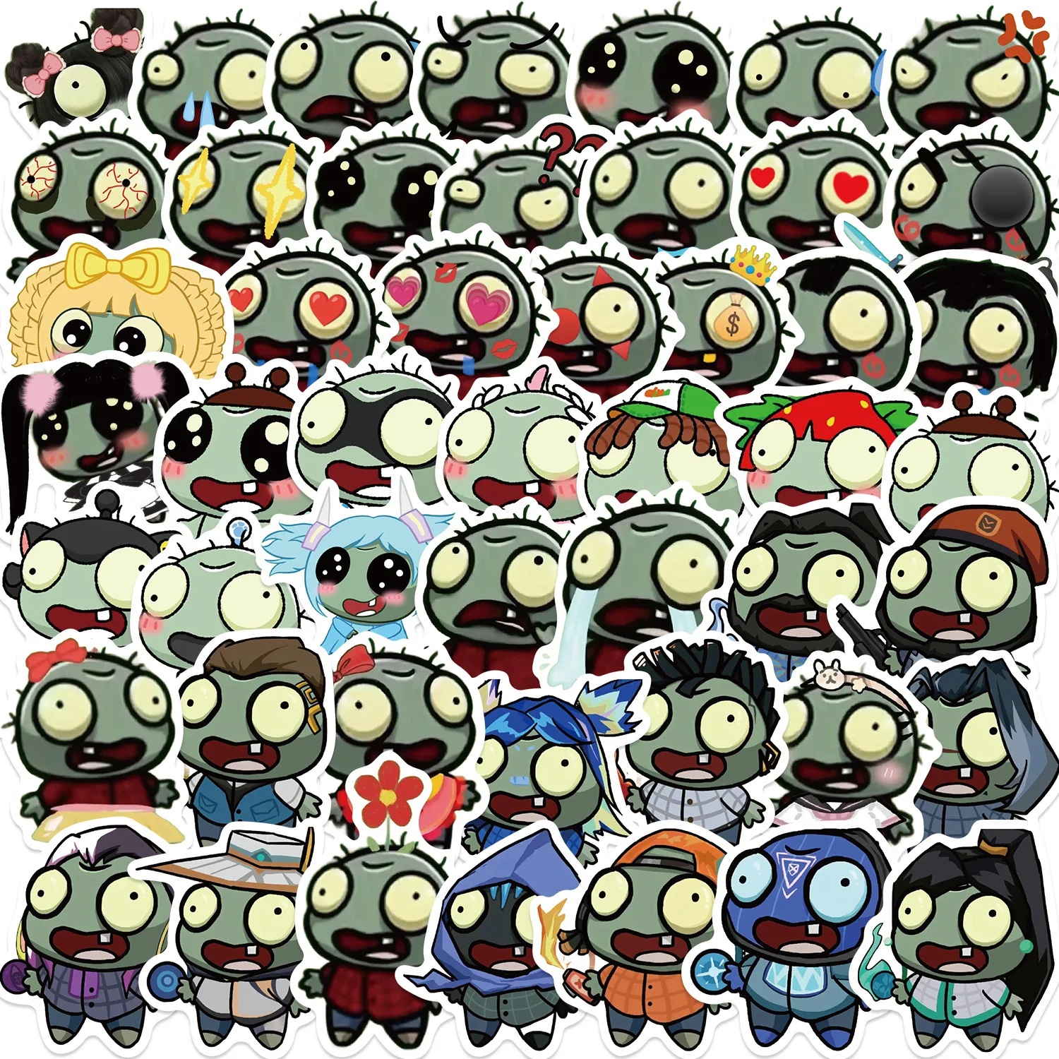 50/30/10Pcs Cartoon Zombie Expression Graffiti Stickers, Waterproof DIY Decals for Luggage Guitar Notebook