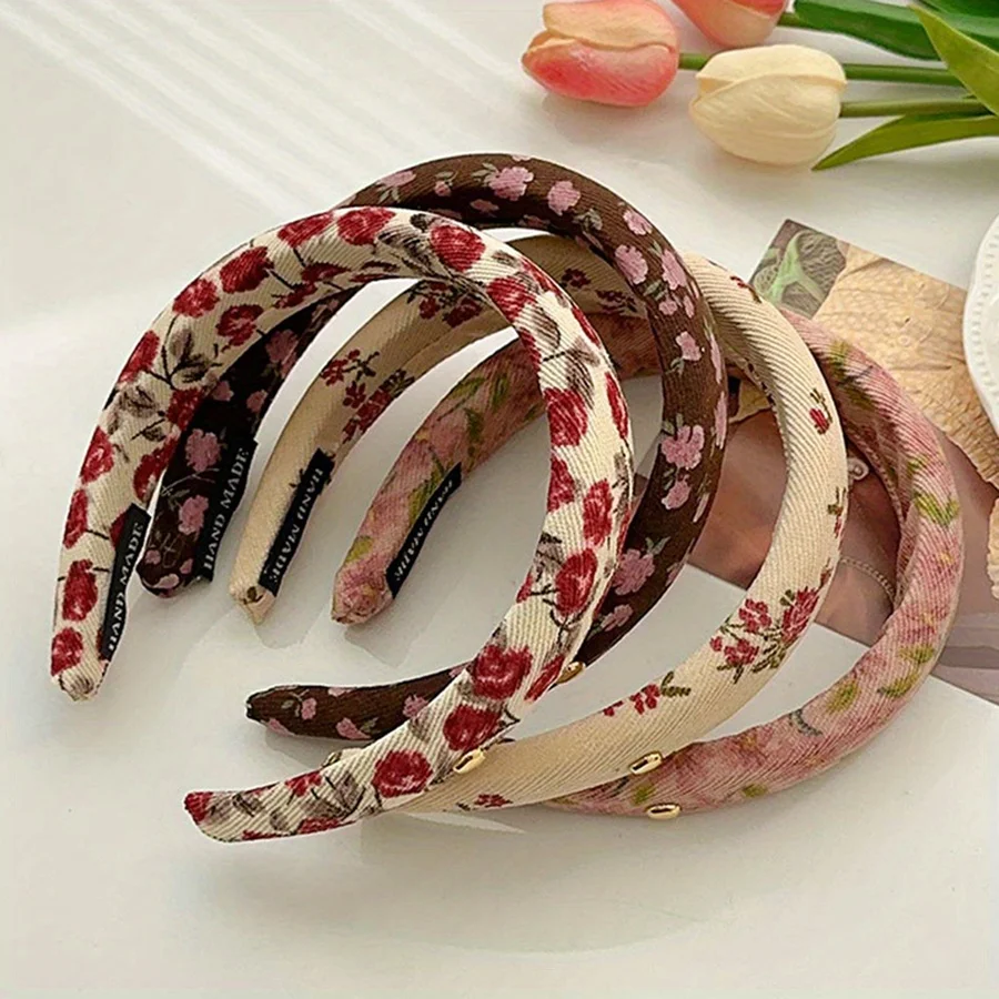 New Fashion Floral Twill Sponge Hairband for Women Girls Headwear Flower High Quality Headband Hair Hoop Adult Hair Accessories