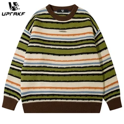 UPRAKF Striped Sweater Loose Pullover Winter Long Sleeves Casual Trendy O-Neck Fashion Warm Autumn