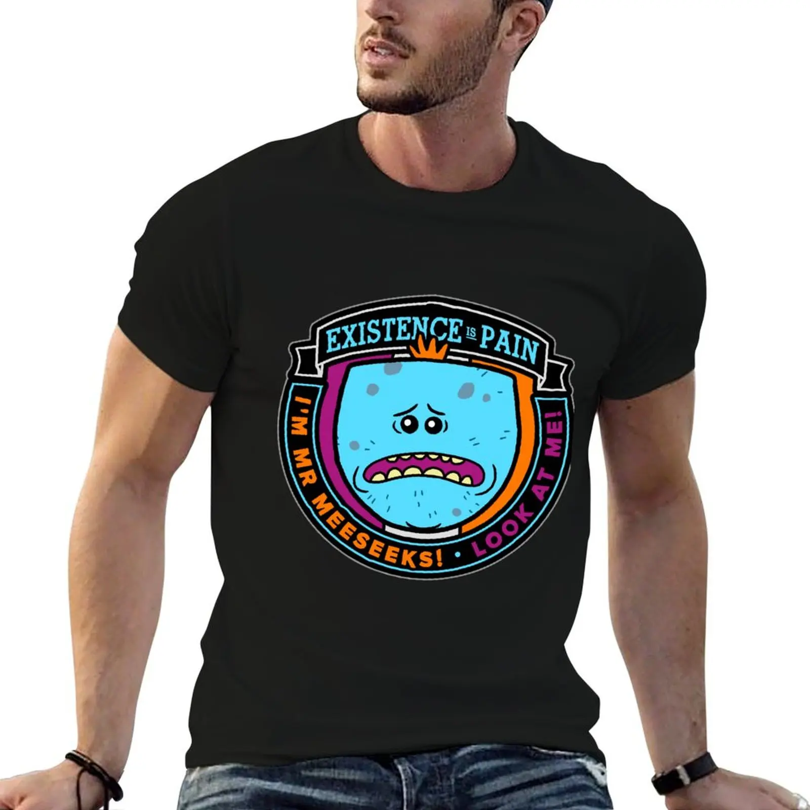 Existence Is Pain Mr. Meeseeks Logo T-Shirt Plus Size Everyday Tee Shirt