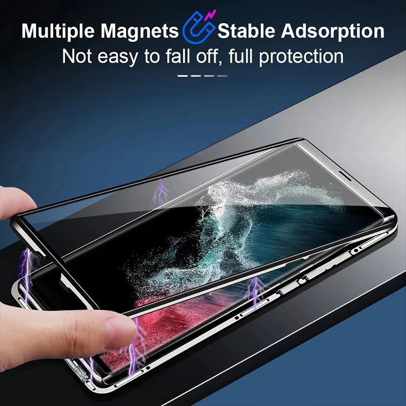 360 Protect Magnetic Glass Case For Samsung Galaxy S25 S23 S22 Ultra S21 S20FE S10 Note 20 10 9 8 Lite Plus A72 Sided Back Cover