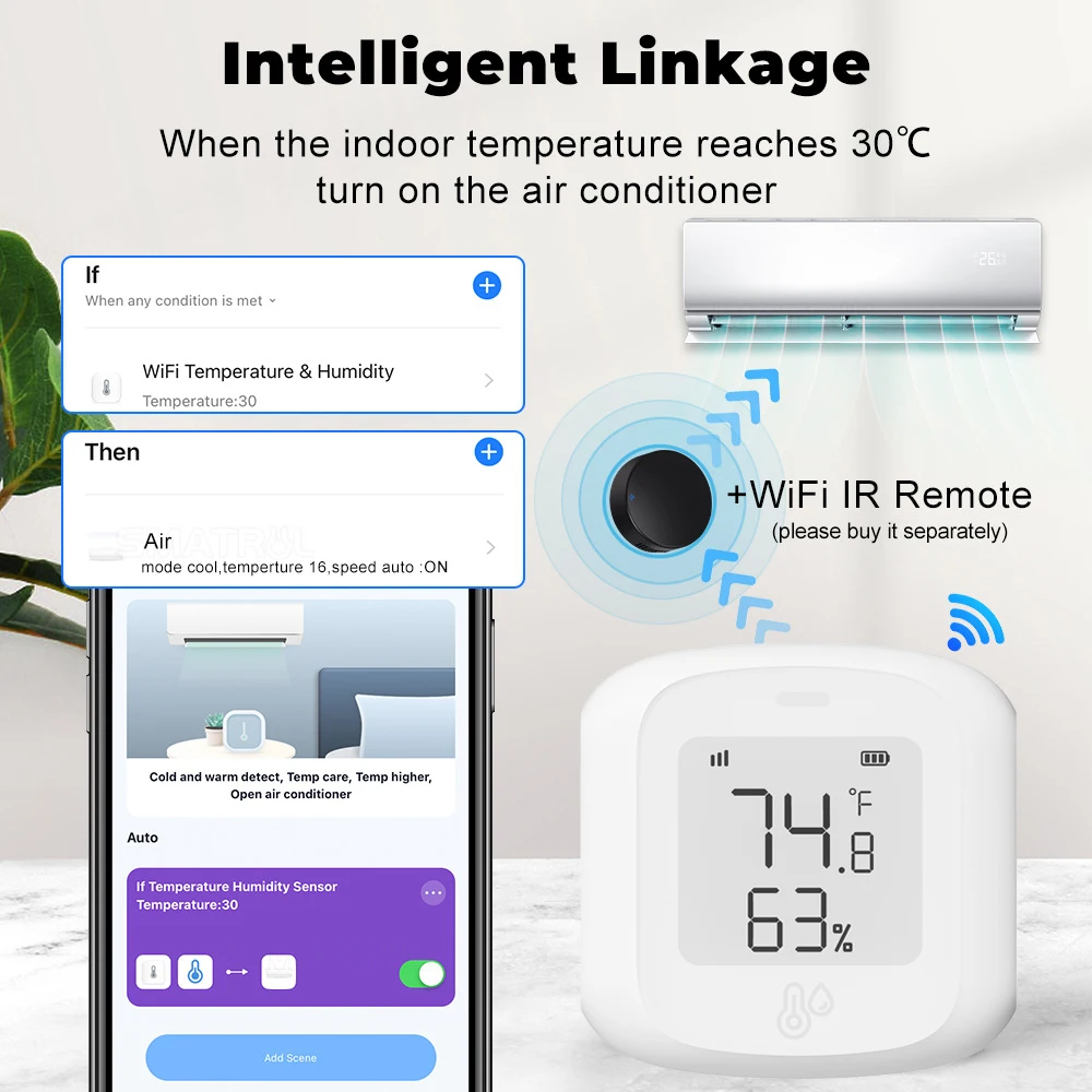 Tuya-ZigBee Sensor de Temperatura e Umidade, Smart Home Automation, Termômetro Interior WiFi, Display LCD, funciona com Alexa e Google