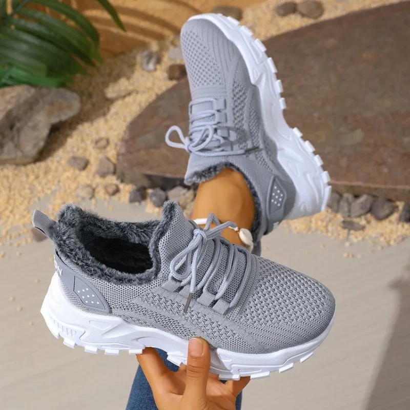 

Women's Sneakers Round Toe Lace Up Woven Look Upper Casual Walking Shoes Plush Look Lined Footwear Outdoor Daily Patterned Soles