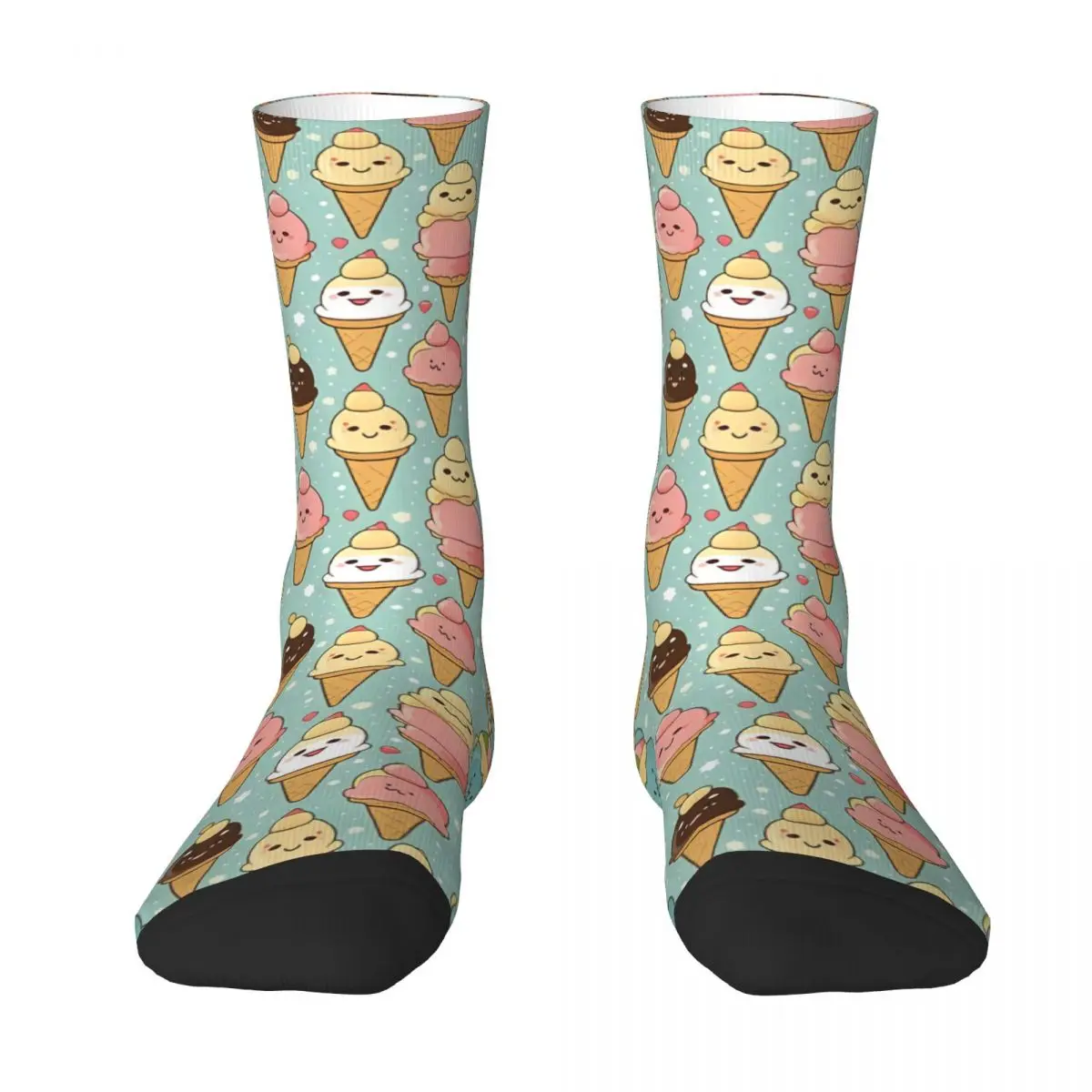 Cone Pattern Cute Ice Cream Socks Sports 3D Print Boy Girls Mid-calf Sock