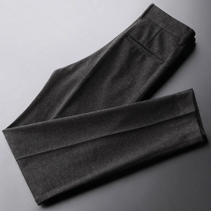 Harajuku Woolen Trousers Men's High-end Autumn Winter 2026 New Korean Casual Trousers Slim-fitting Small-foot Suit Baggy Pants