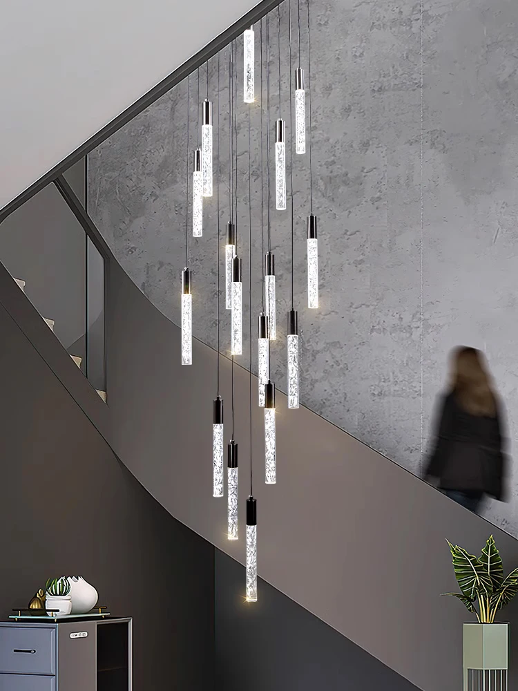 Nowoczesna lampa wisząca na klatce schodowej prosta i zaawansowana Crystal Light reflektor do salonu oświetlenie do sypialni oświetlenia hotelowego w holu