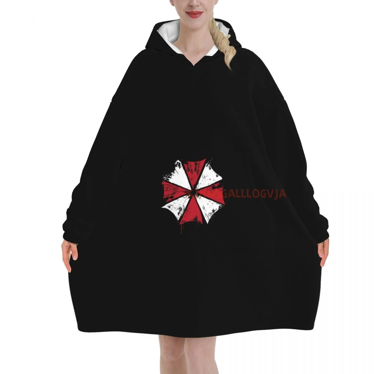 Umbrella Corporations Thermal Wearable Flannel Blanket Hoodie Oversized Hooded Blanket Pullover Sweatshirt Fleece Sherpa Blanket