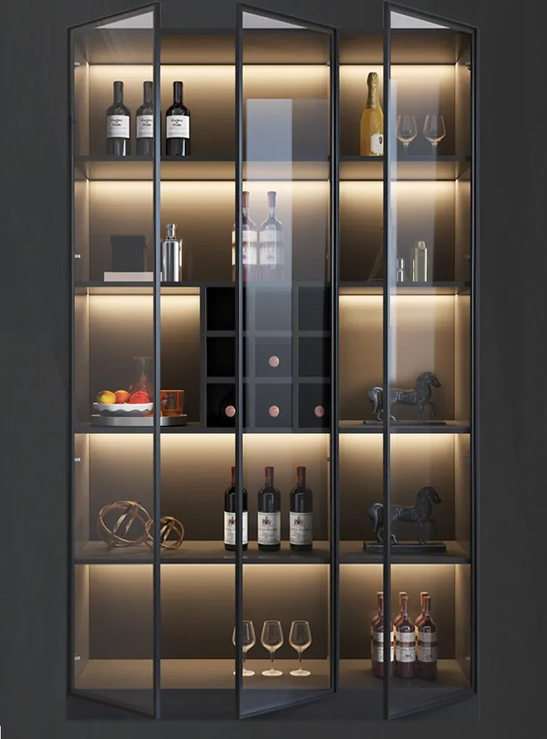 Wine cabinet glass door modern simple living room display cabinet integrated against the wall custom home floor wine rack storag
