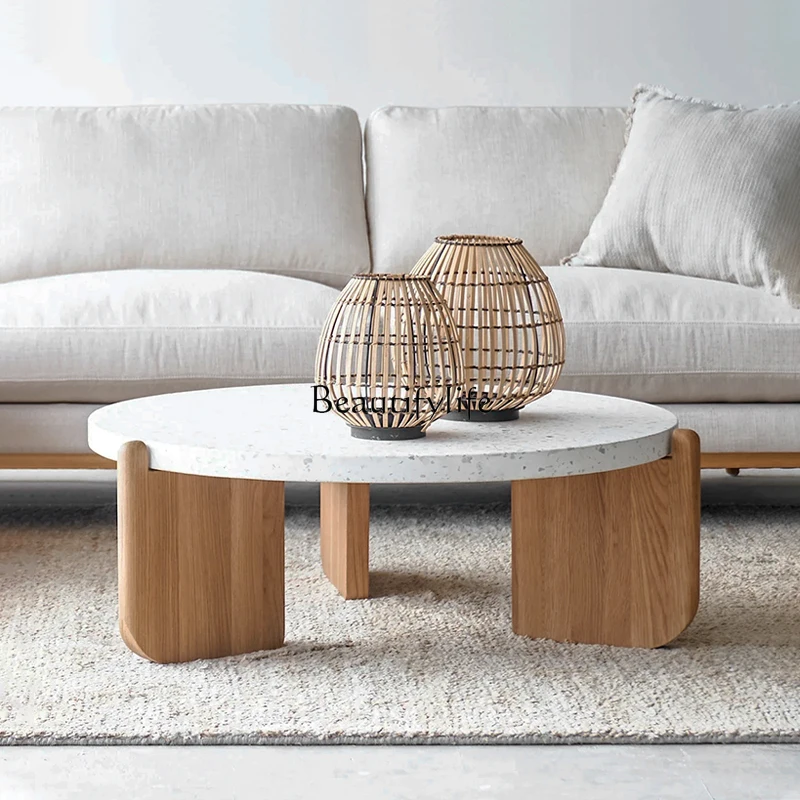 Terrazzo Coffee Table Living Room Small Apartment Oak Nordic Modern Marble round Tea Table