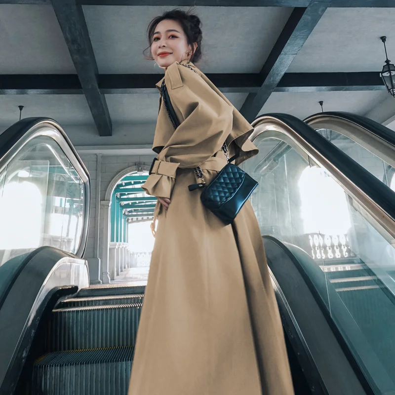 

Cropped Trench Coat Clothes Woman Colored Sports Climbing Tailoring Accurate Tie Lazy Stitching Straight Cut Plaid Clean Coffee