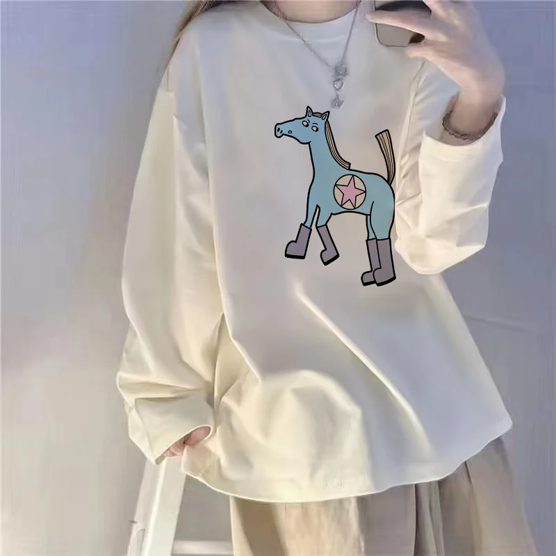 White Long Sleeve Base Shirt Women's Inner Wear T-Shirt Cover Belly Large Size Spring Early On-Track Style Korean Loose Fit