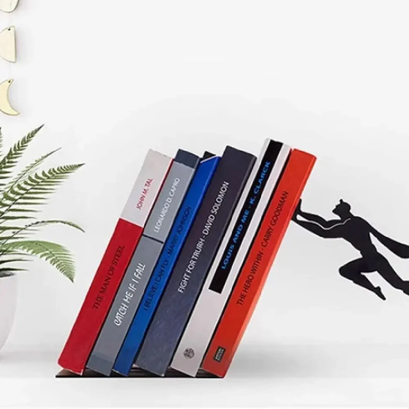 Creative Super Hero Bookshelf Figurines Metal Book Storage Display Desktop Ornament Funny Office Accessories Books Standing Base
