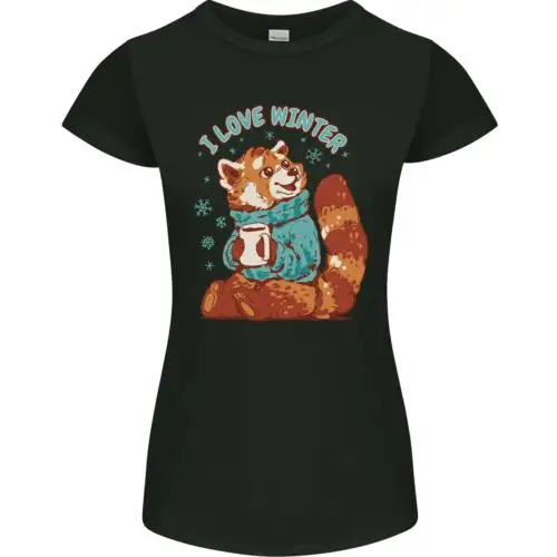 Red Panda Bear I Love Winter Womens Petite Cut T-Shirt