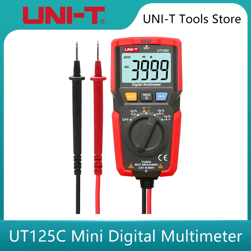 

UNI-T UT125C Mini Digital Multimeter Capacitance Resistance Frequency Tester Overload Protection With Buzzer Detection Tool NCV