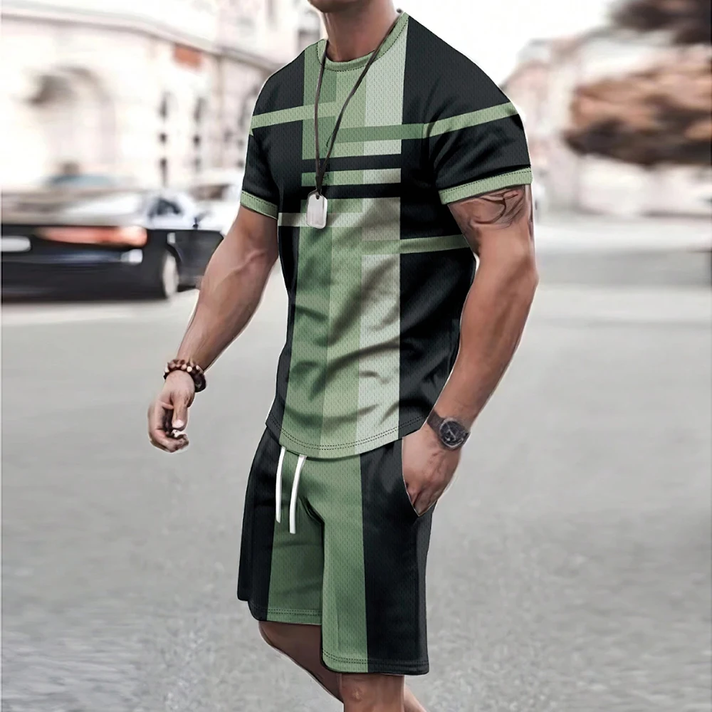 New Fashionable Men's Sportswear Short-Sleeved Shorts Suit Casual T-Shirt Shorts Sets Retro Cool Breathable Summer Two-Piece Set