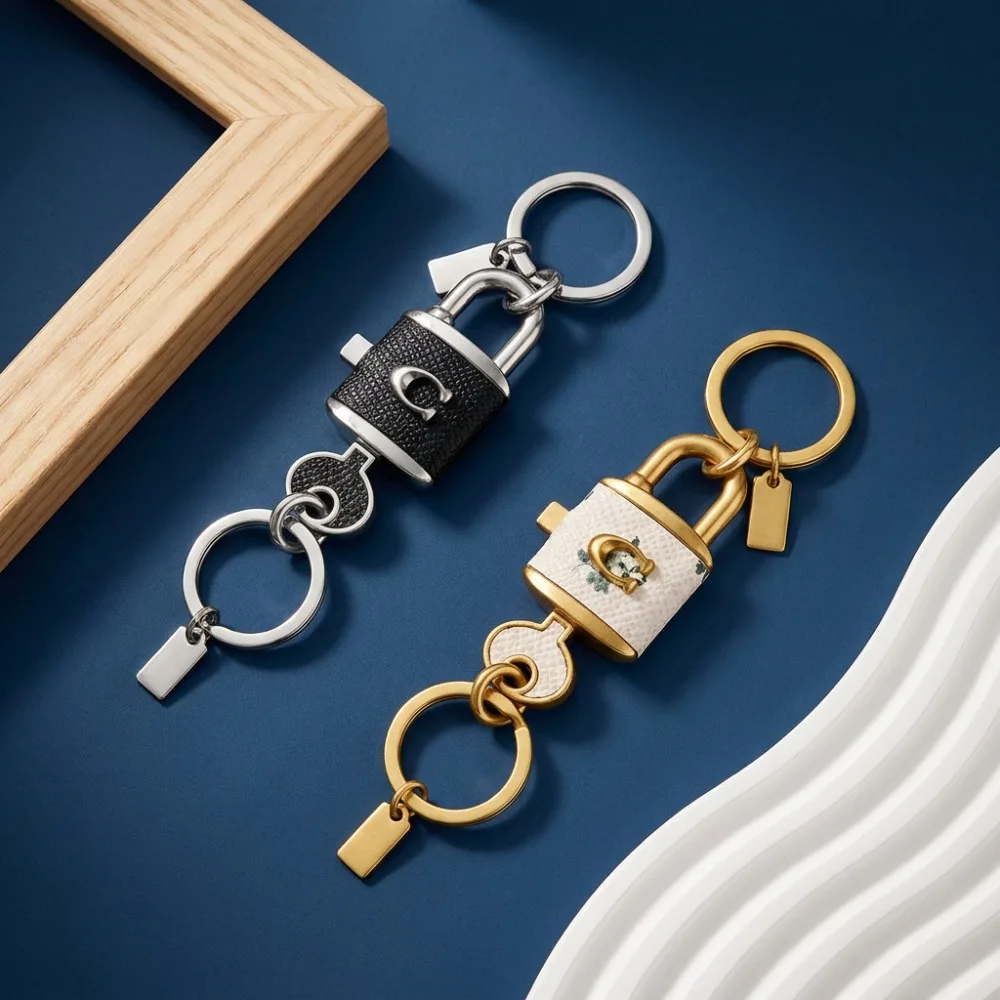 Padlock And Key Bag Charm Alloy Textured Decorative Keychain Fashion Bag Accessory Key Ring For Handbag Purse Tote Gift For Her