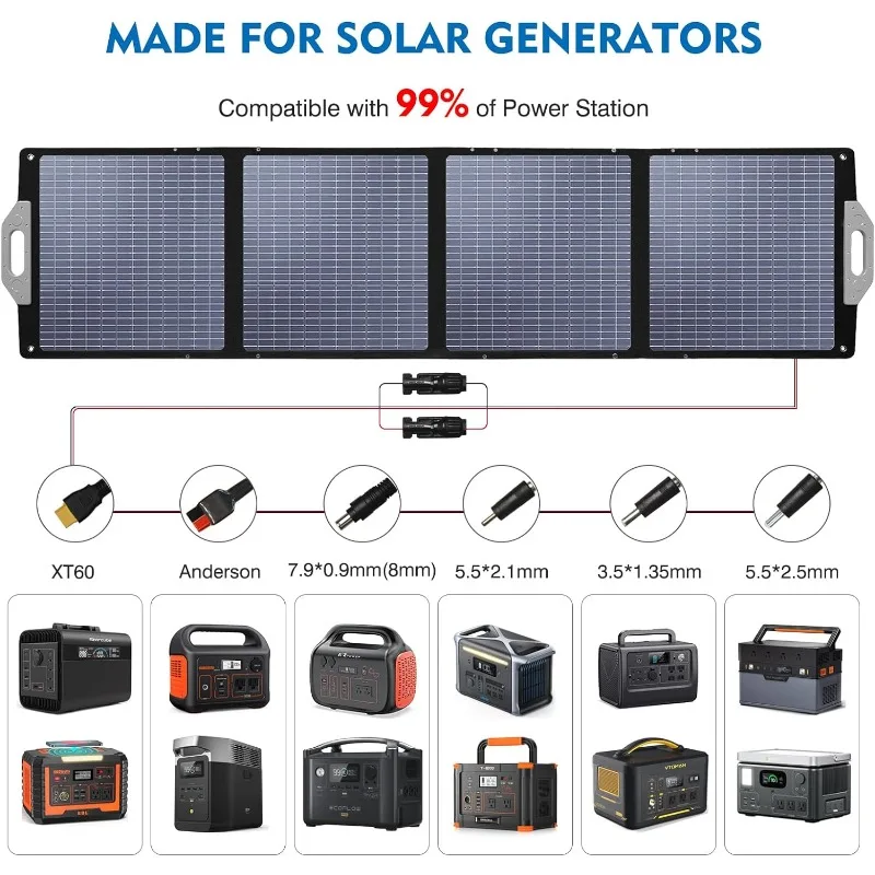 Portable-Solar-Panel-200W,IP67 Waterproof Foldable Solar Panels with MC-4Output for Power Station Generator,High 23.5%Efficiency