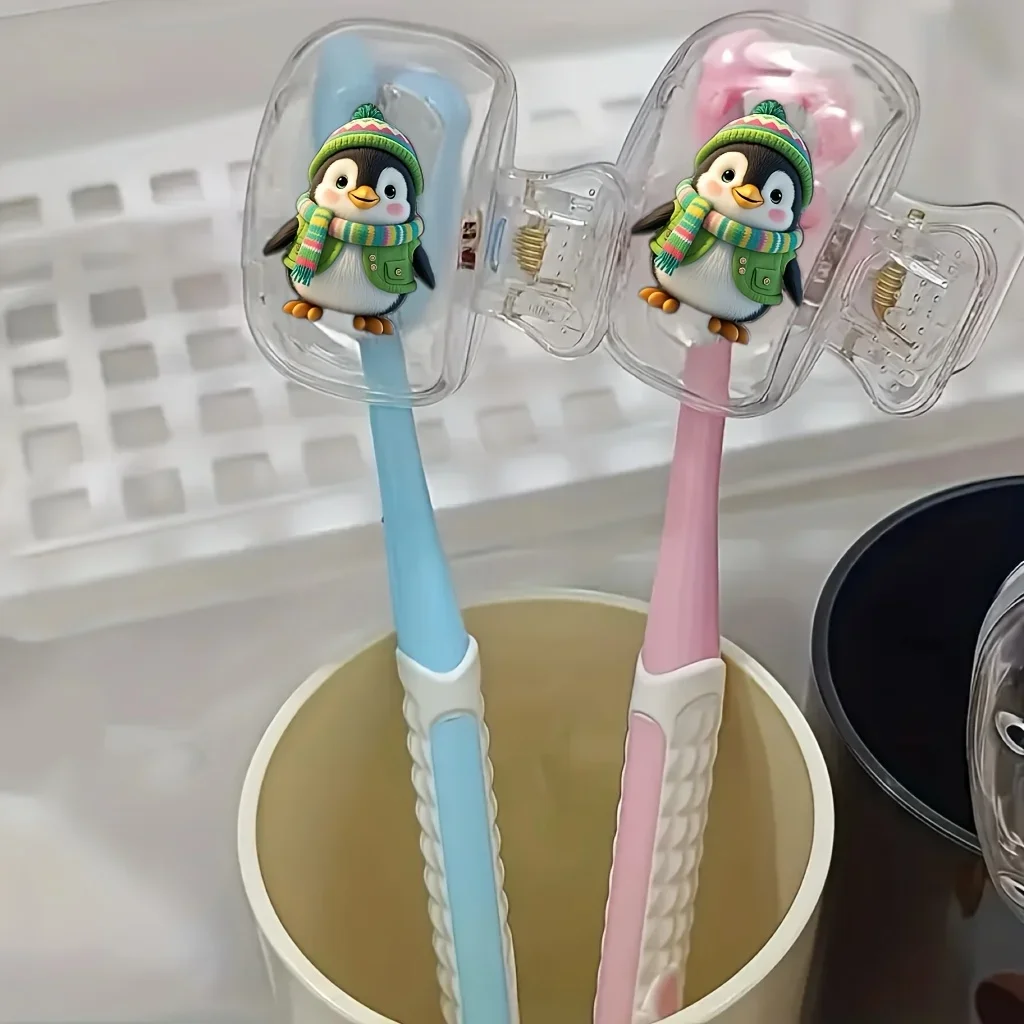 2pcs Green Dressed Penguin Portable Toothbrush Head Cover Suitable for Halloween Thanksgiving lovely Gift for Women Lady Girl