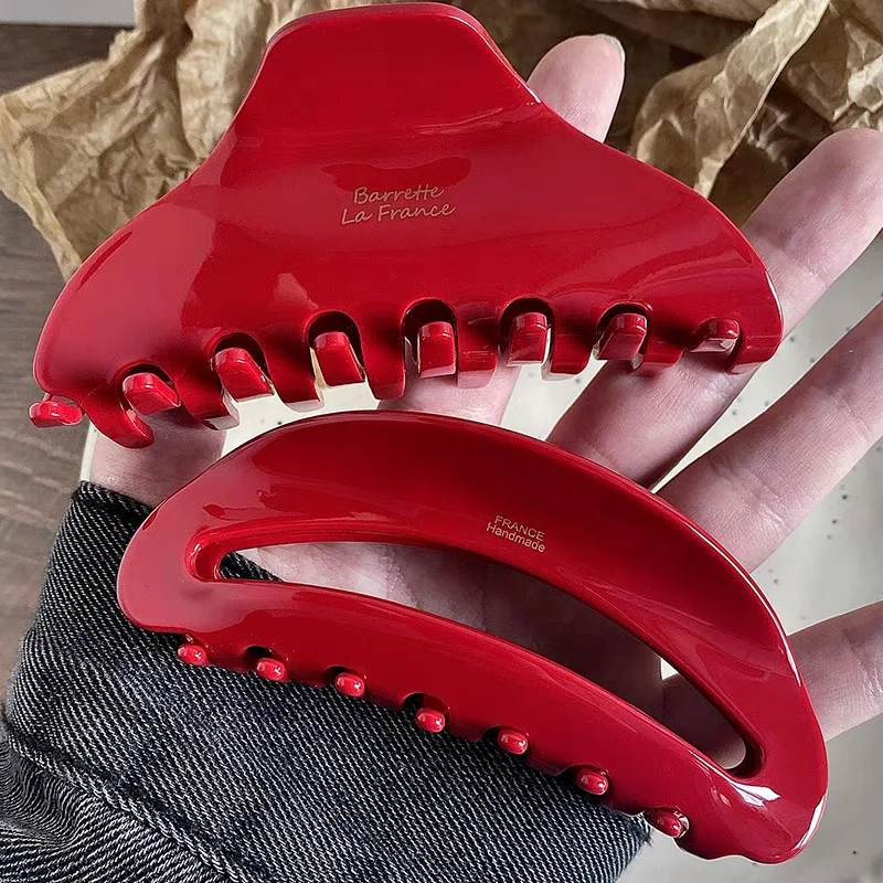 Jepit Rambut Ukuran Besar 10cm Bahan Asetat Merah Aksesoris Rambut untuk Anak Perempuan dan Wanita Hiasan Kepala Fashion Gaya Rambut Penataan Rambut