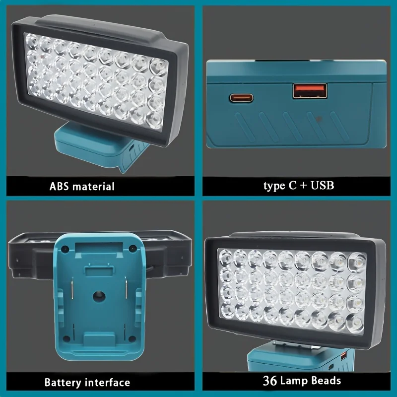 Portable LED Work Light for Makita 18V Battery-Site Lighting 20W 3500LM with USB & Type C Charging and Low Voltage Protection