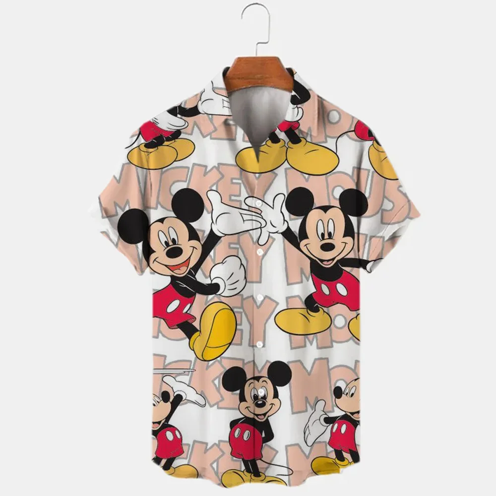 Summer Fashion Hawaiian Shirt Mickey Minnie Mouse Shirts Men Women Clothes Temperament Men\'s Street Trend Retro Boutique Tops