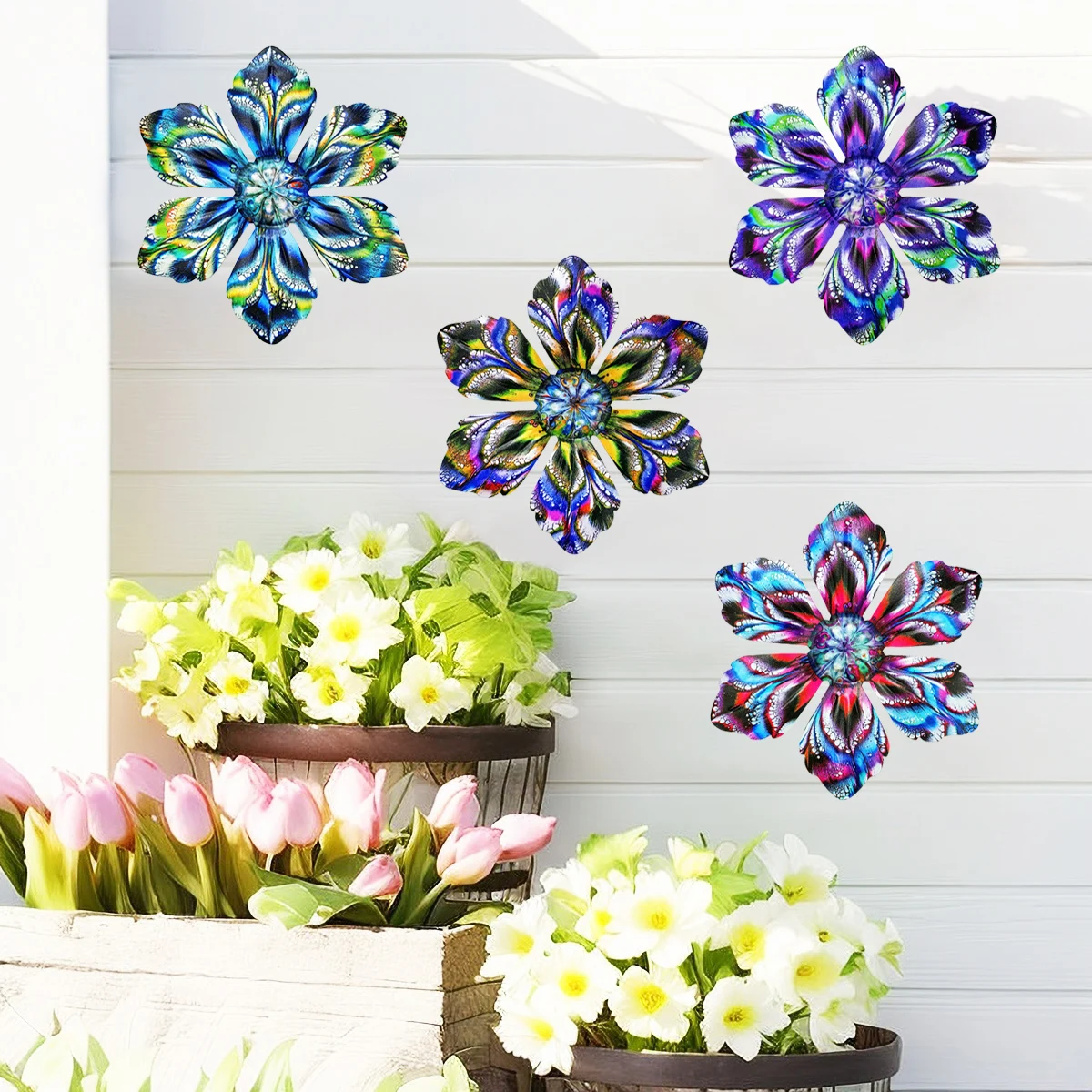 

Metal Flower Wall Art Decor: 7.1'' Metal Flower for Home Office, Garden, Patio, Wedding, Party, Fence, Wall Art, Wall Sculptures