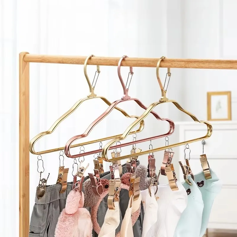 Windproof Aluminum Alloy Clothes Drying Rack Multi Clips Sock Hanger Seamless Home Use Stainless Steel Clips Anti-Drop Buckle