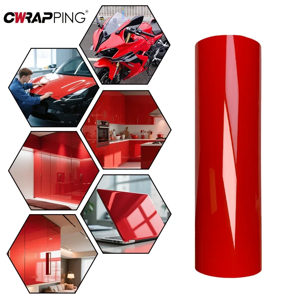 PET Motorcycle Gloss Protection Sticker Red Vinyl Wrap Film Self-adhesive Waterproof Body Pedal Creative Decorative Accessories