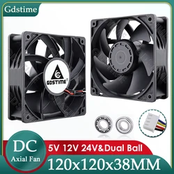 Gdstime DC 12V 24V 48V 12cm 120mm Dual Ball Cooler 12038 120x38mm Brushless Booster Fan for Btc Machine Chassis Cabinet Cooling