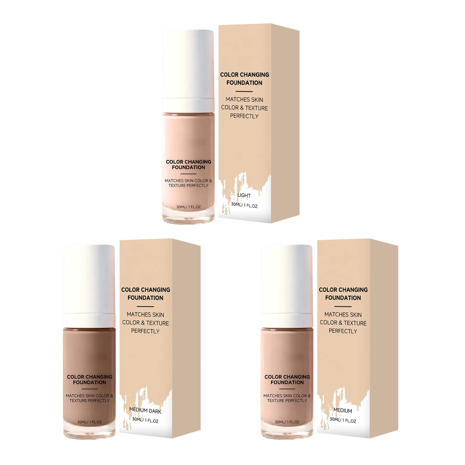 Color Changing Foundation Full Coverage Concealer Lightweight Moisturizing Brightening Daily Waterproof Liquid Foundation Cream