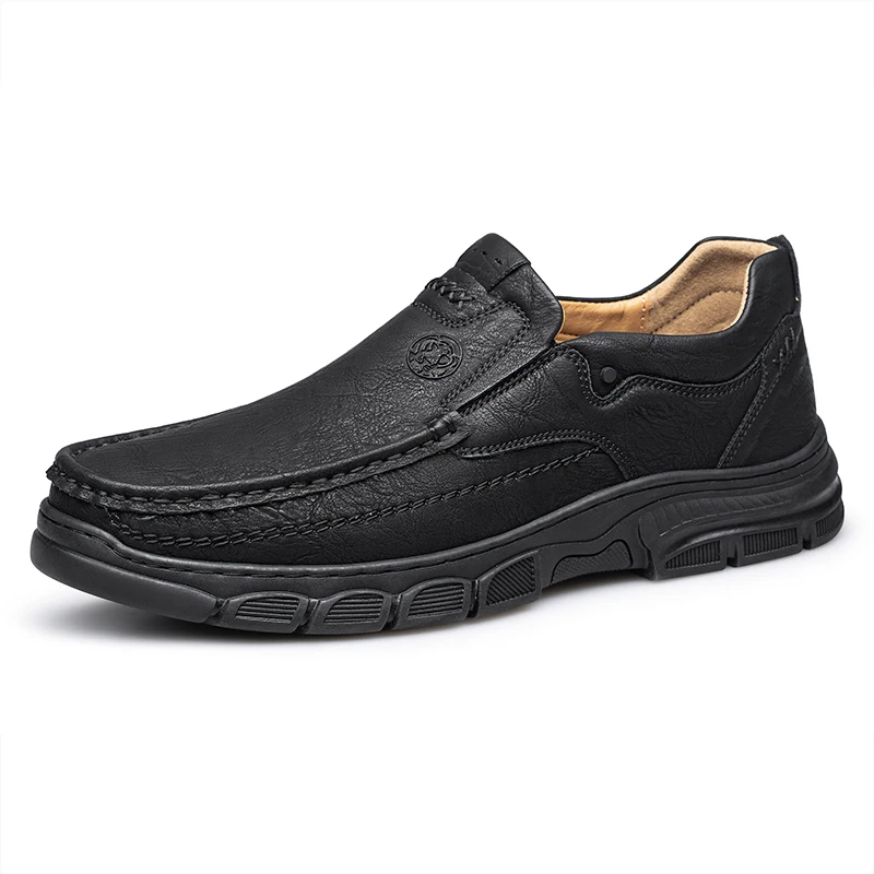 

NEW Men's Handmade Thick Rubber Bottom Breathable Casual Leather Shoes Classic Sewn Loafers Comfortable Leisure Footwear