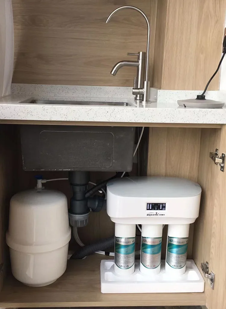 Purificador de agua RO eléctrico para el hogar con cartucho de filtro de repuesto rápido, nuevo diseño, sistema de ósmosis inversa, uso del fregadero de hoteles