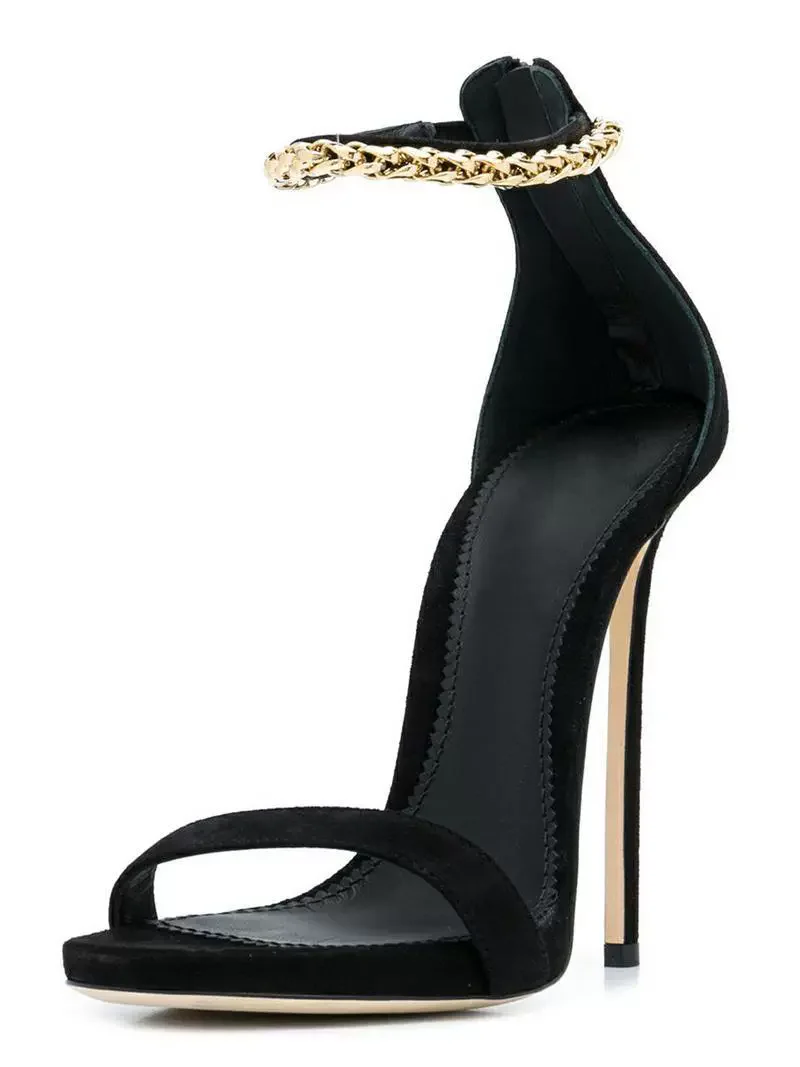 

Summer new round-toed suede chain one-word sexy sandals banquet dress large size customized thin high-heeled women's shoes