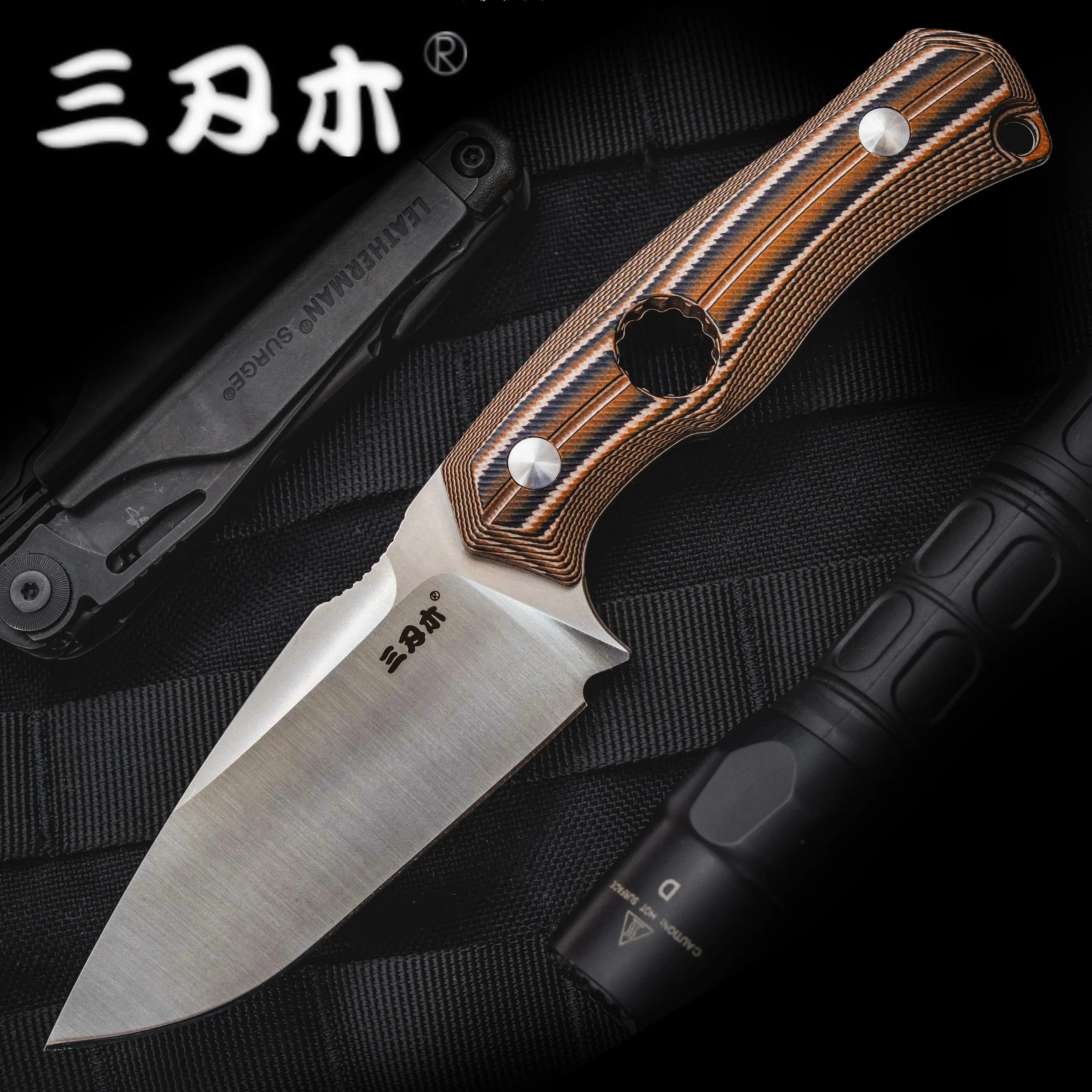 Sanrenmu S725P Fixed Blade Knife 14C28N With Sheath Outdoor Camping Survival Hunting Edc Cutter Tool Knife