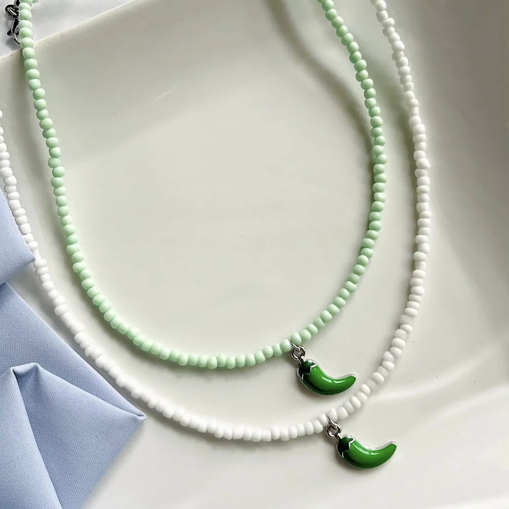 Bohemian Handmade Colorful Beads Chain Fashion Necklaces Fruit Chili Pendant Jewelry For Women Summer Accessories X0371
