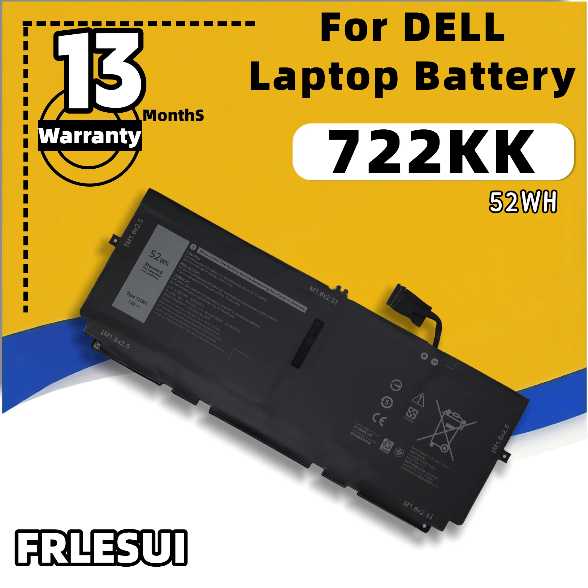 FRLESUI 722KK 52Wh Replacement Laptop Battery For DELL XPS 13 9300 9310 9380 P117G P117G001 P117G002 FP86V 0WN0N0 2XXFW