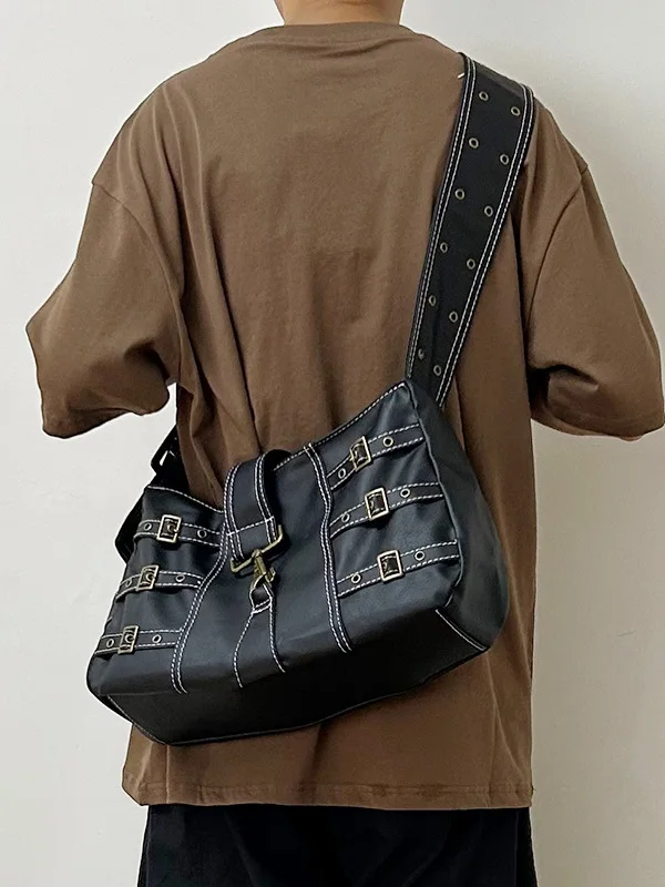 大容量パンクスタイルメンズクロスボディバッグカジュアル通勤バッグ脇の下トレンディなデザインソフトpuレザーストリートスタイルバッグ
