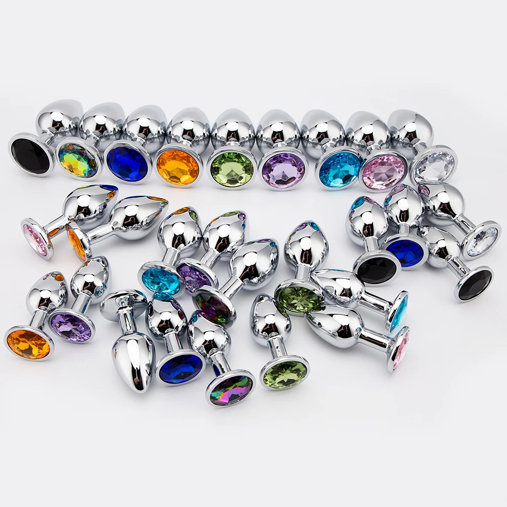 3 Sizes Metal Anal Plug Smaller Smooth Stainless Steel Butt Plug Colorful Crystal Round Anus Plug Adults Anal Sex Toys For Women