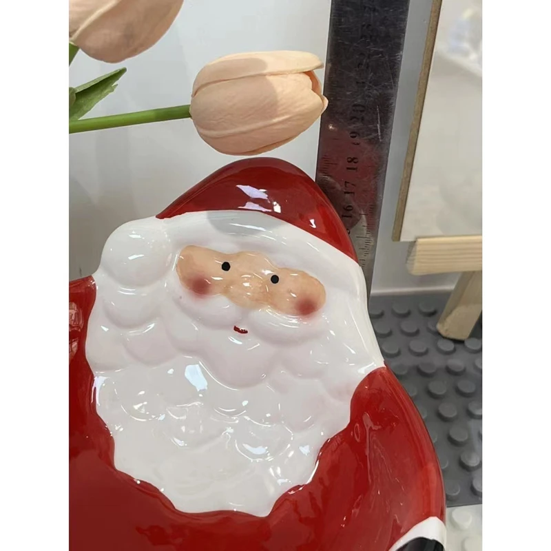 Santa Claus Ceramic Pet Bowl Household Holiday Tabletop Ornament Tall Pet Tableware Christmas Home Decor  Pet Supplies