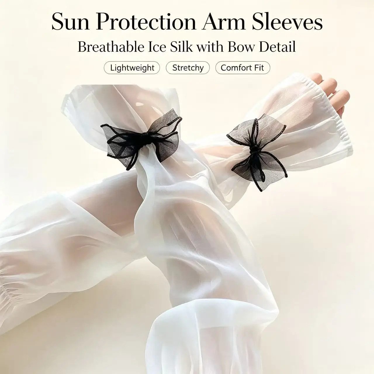 Sunscreen Bow Tie Sheer Arm Sleeves Women Ice Silk Arm Protection UV Protection Gloves Arm Sleeves Lolita Fingerless Glove