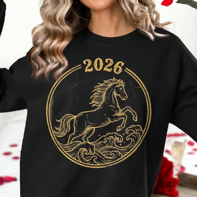 أزياء الحصان السنة القمرية الجديدة الرسم الخريف والشتاء البلوز طويلة الأكمام مطابقة هوديس الدفء الكبار السترة