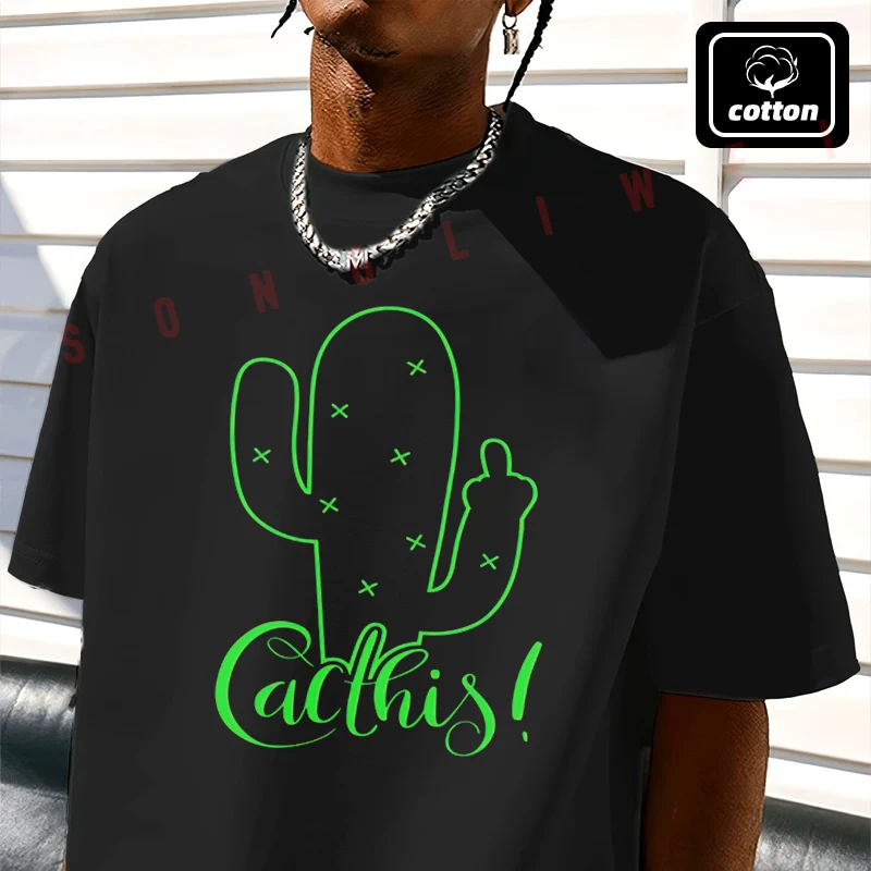 

Cactus Pattern Design Motorcycle T-Shirt Men's Black Cotton TShirt New Summer Casual O-neck Short Sleeve Tees