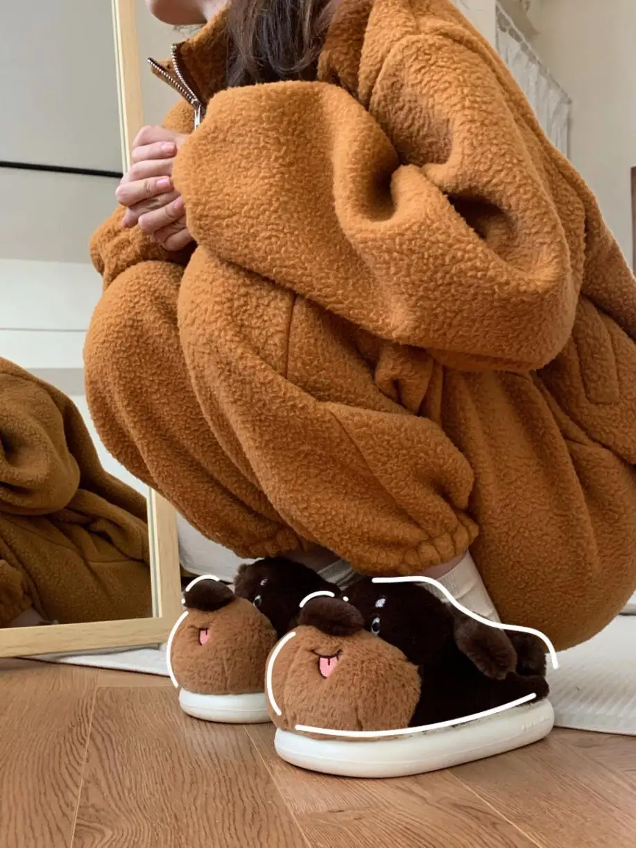 

Cute Dog Cotton Slippers For Men And Women Cute Winter Home Slippers Indoor Warm And Anti Slip Couple Fur Slippers Shoes