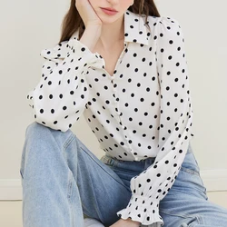 Flare Sleeve Blouse Women Autumn V-neck Black White Polka Dot Shirt for Women Fashion Slim Ladies Tops Long Sleeve Women Blouses